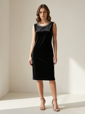 Laura Black Sleeveless Jewel-Neck Velvet Sleeveless Sheath Dress Size 10